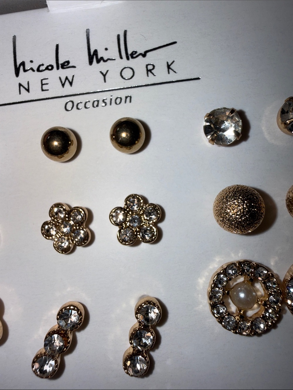 Nicole Miller 9 pieces Gold and Crystal Multi-Pair Earring Set - Picture 5 of 6